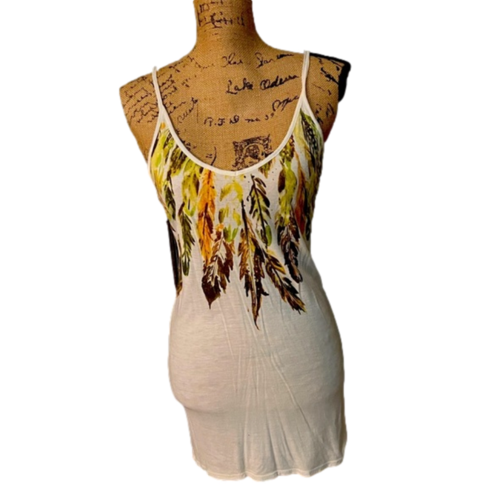 Xhilaration Feather Design Tunic Spaghetti Straps Excellent Condition Size L